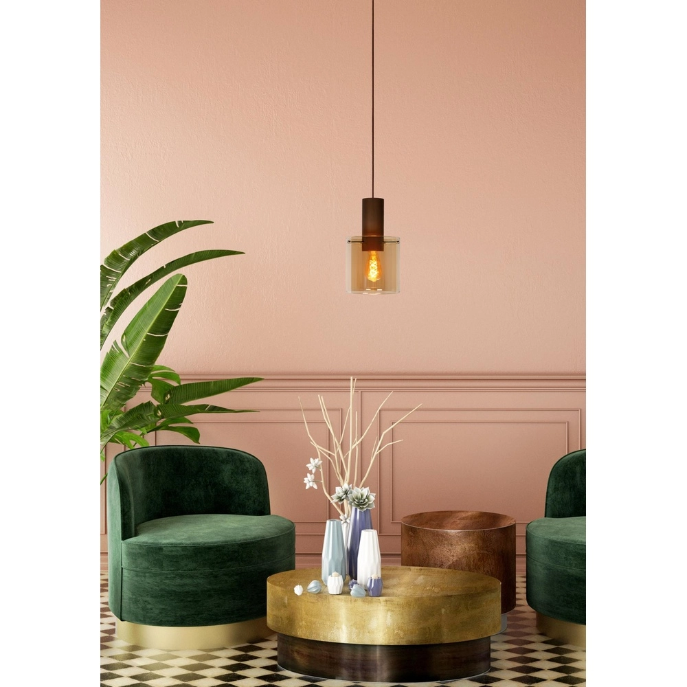 Pendant lamp Toledo Ø 20cm amber glass Lucide 5411212740847