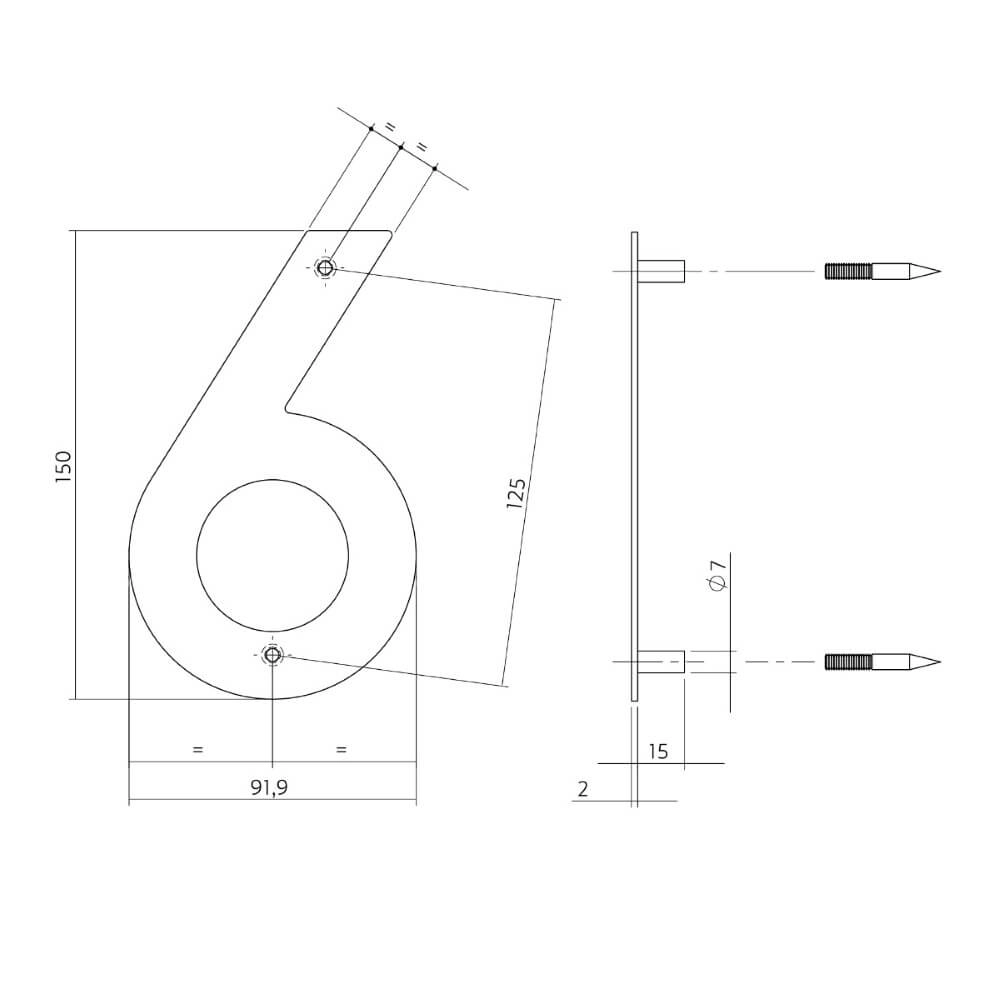 House number 6 Numbra 150x2mm stainless steel Intersteel 8714186126752