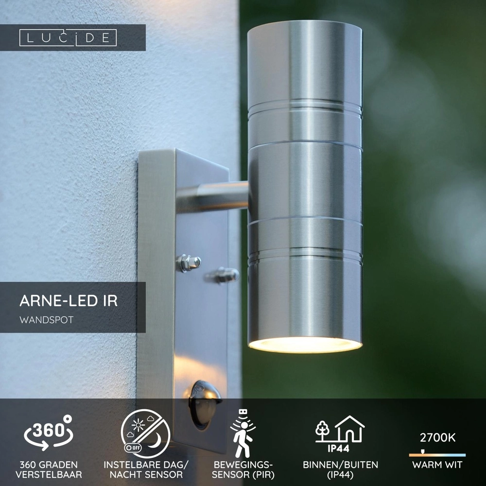 Wall spotlight Arne-Led Ir Up and down chrome with sensor Lucide 5411212143860