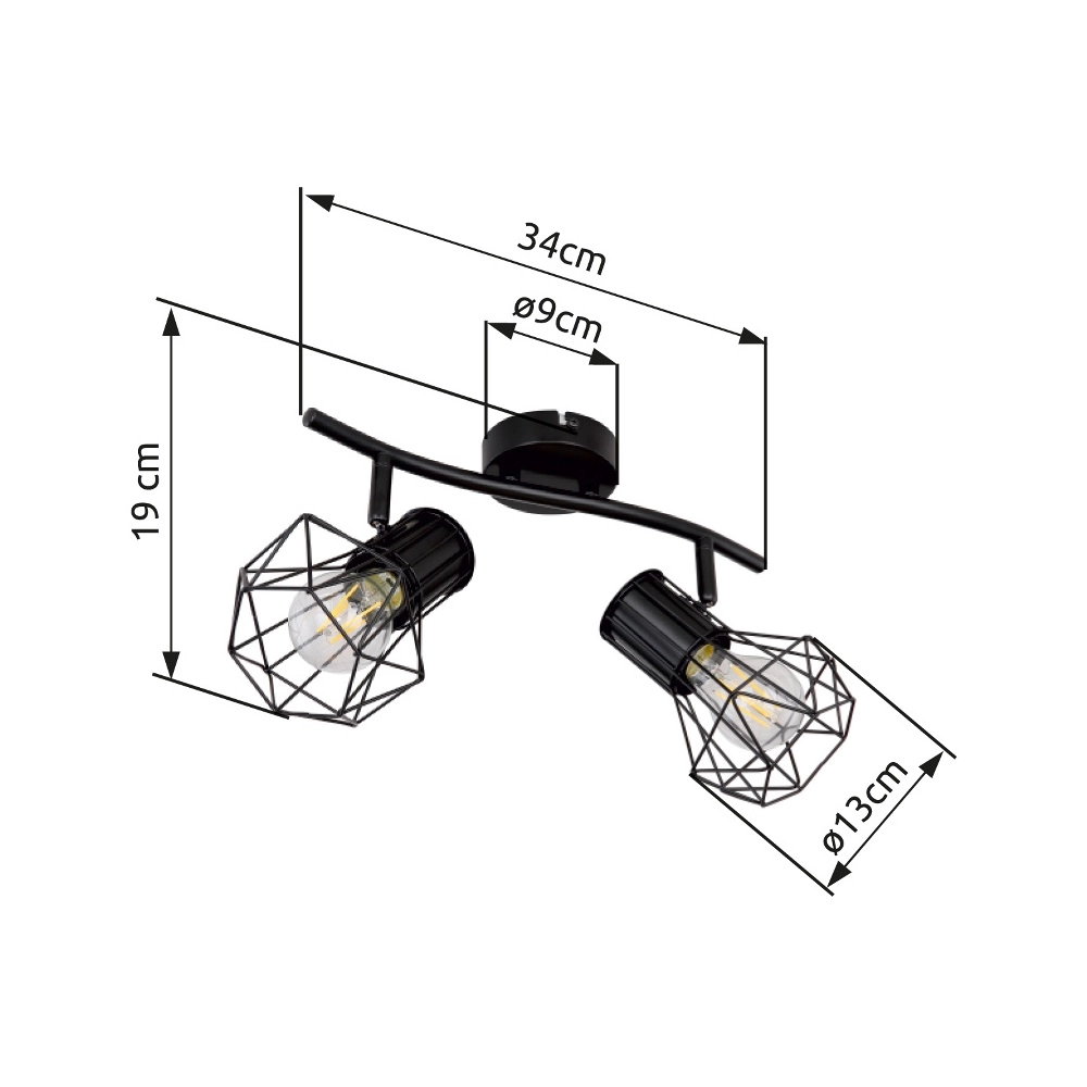 Ceiling lamp Priska 2-light black Globo 9007371400171