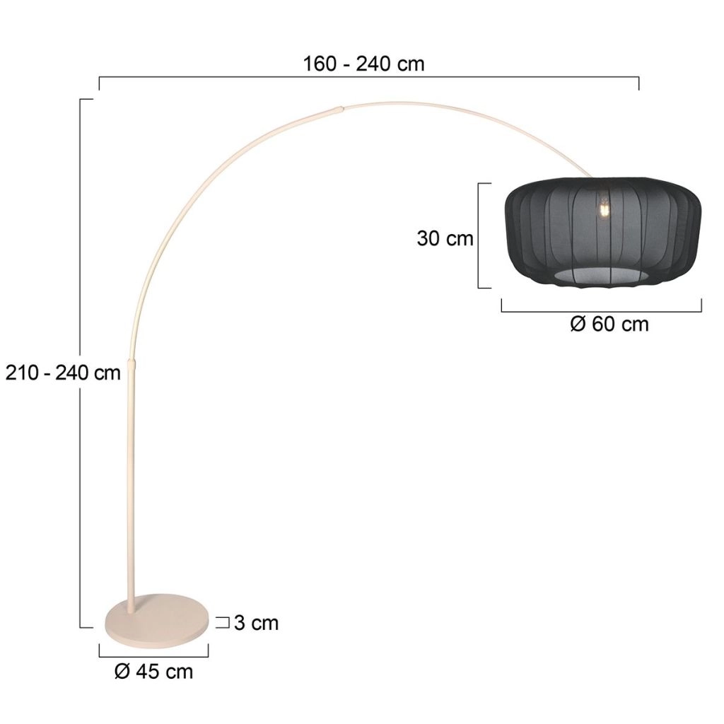 Arc lamp sand brown Vela Lino with black shade Ø60cm Steinhauer 8712746185744