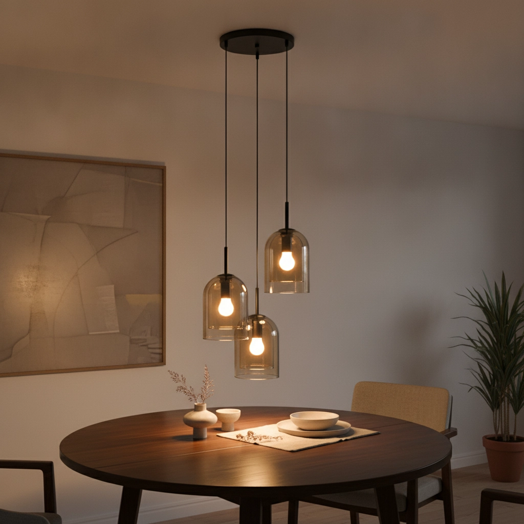 Pendant lamp Velor 3-light black with amber glass round
