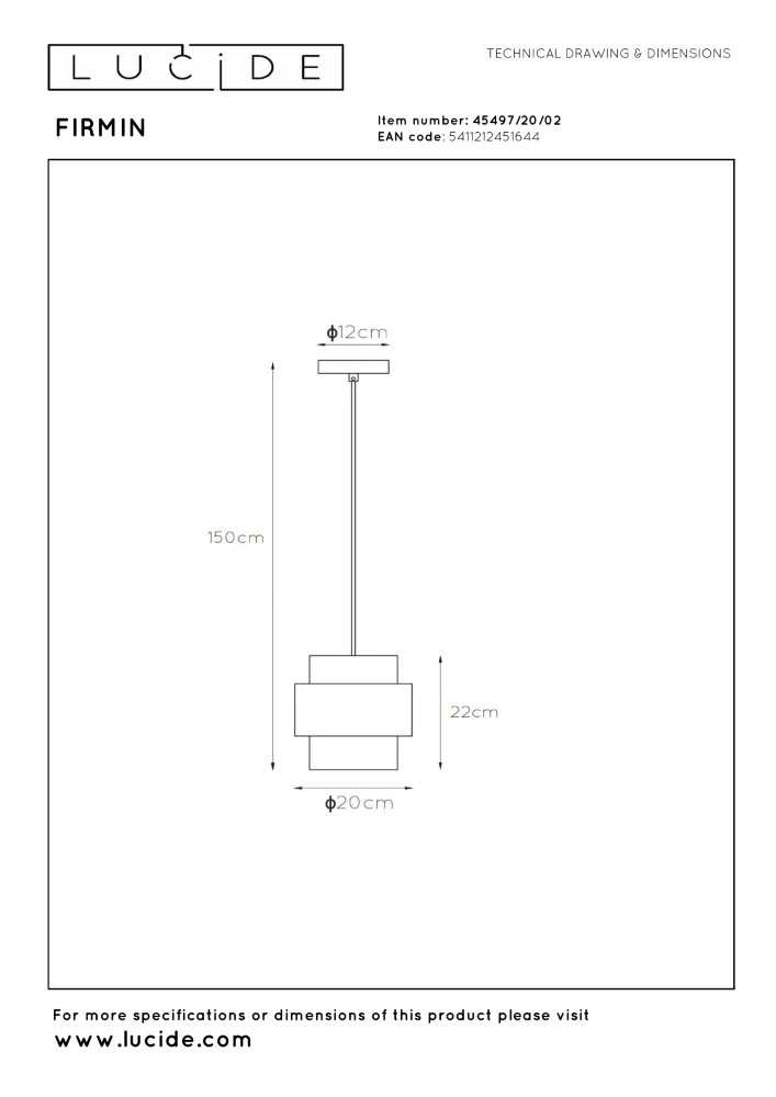 Modern pendant lamp Firmin Ø 20cm Lucide 5411212451644