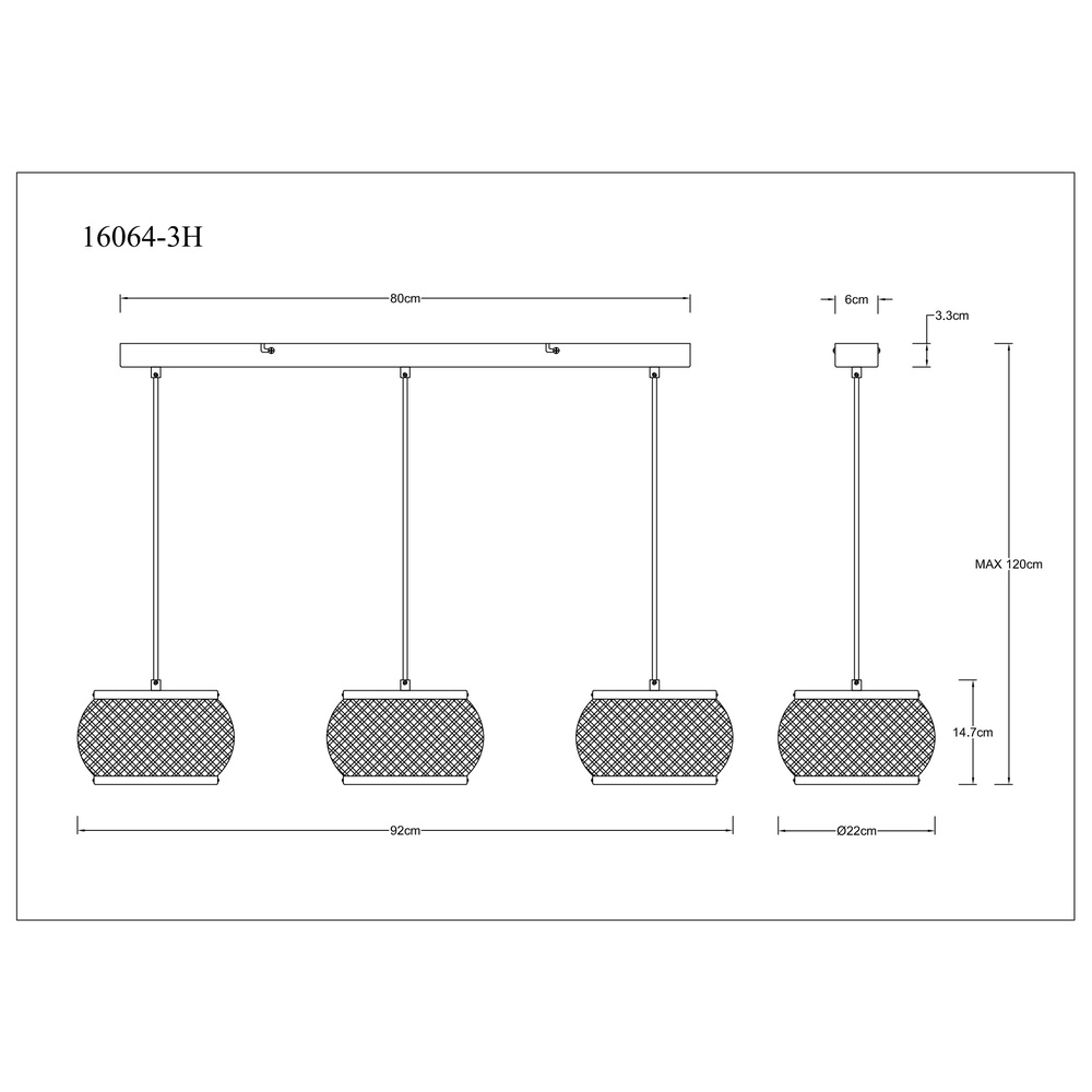 Pendant lamp Bambora 3-light with bamboo Globo 9007371566860
