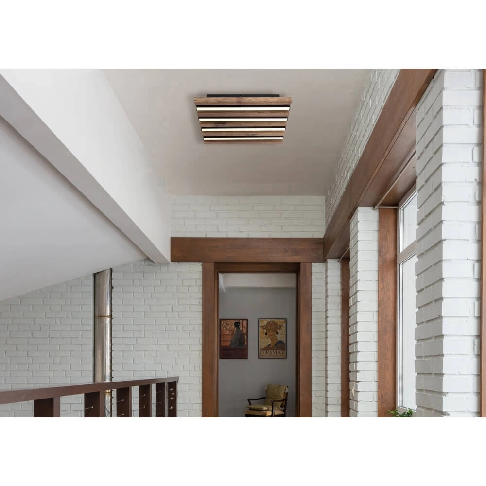 Ceiling lamp Hayden black with wood square 30cm Globo 9007371507641