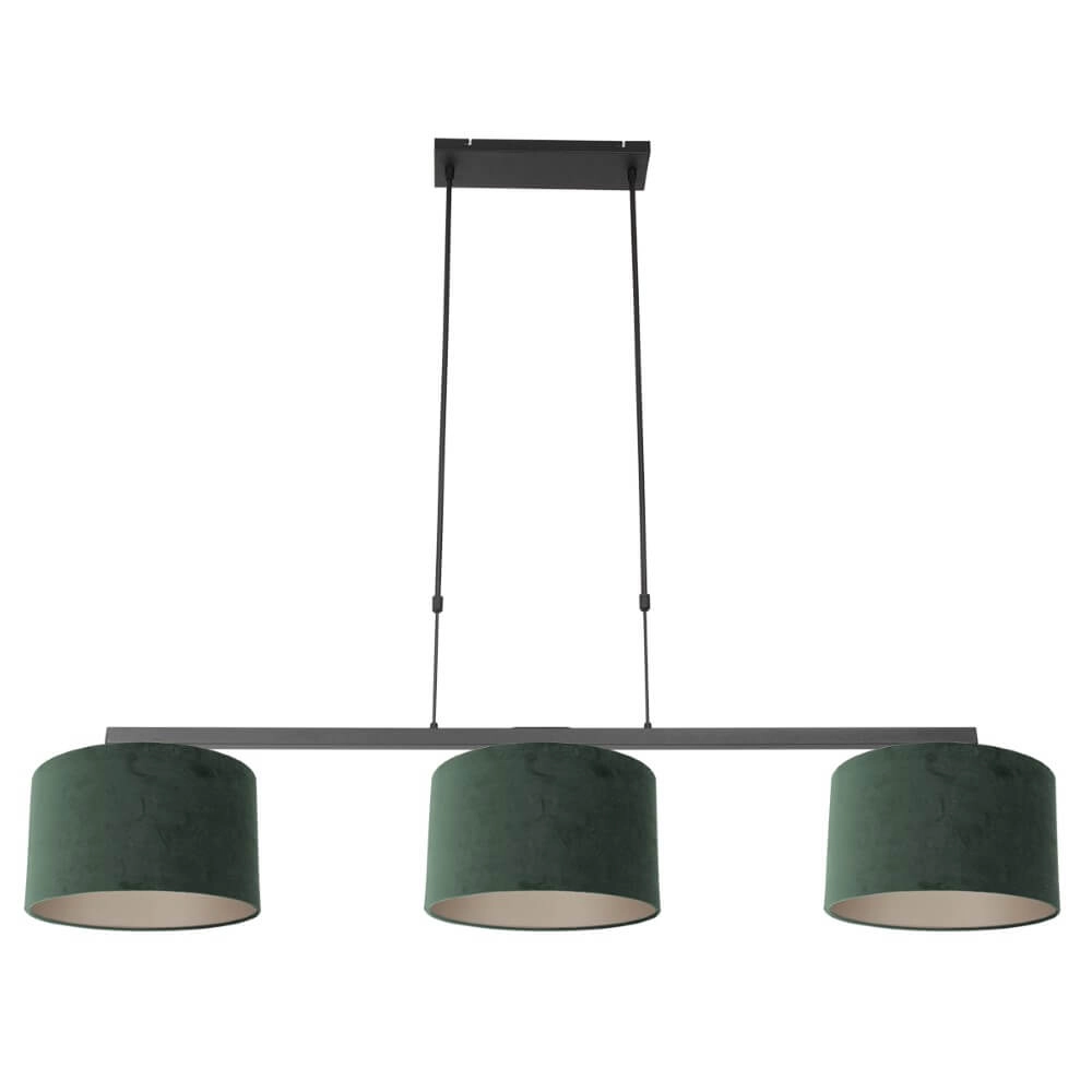 Black hanging lamp Stang with green velvet shades