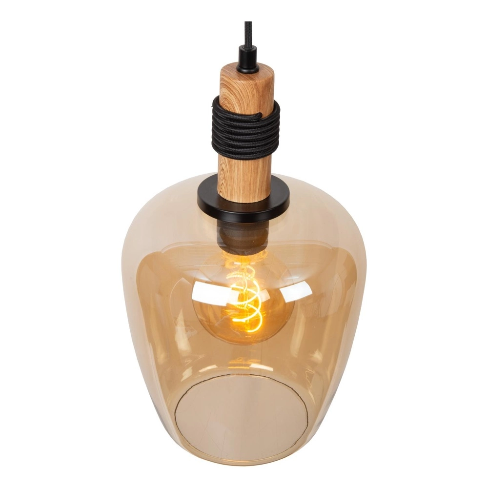 Pendant lamp Ilona Ø 22cm black with amber glass Lucide 5411212452665
