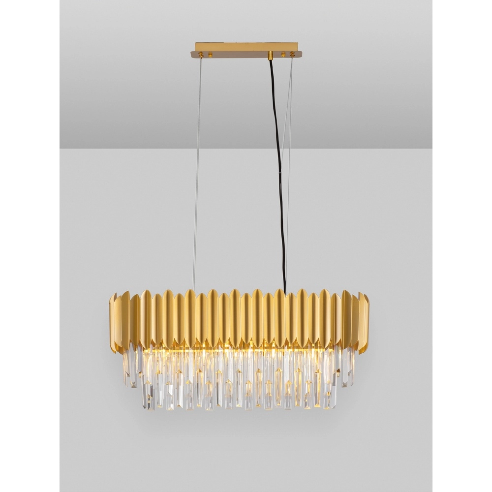 Pendant lamp Magnolia Elongated gold and crystal