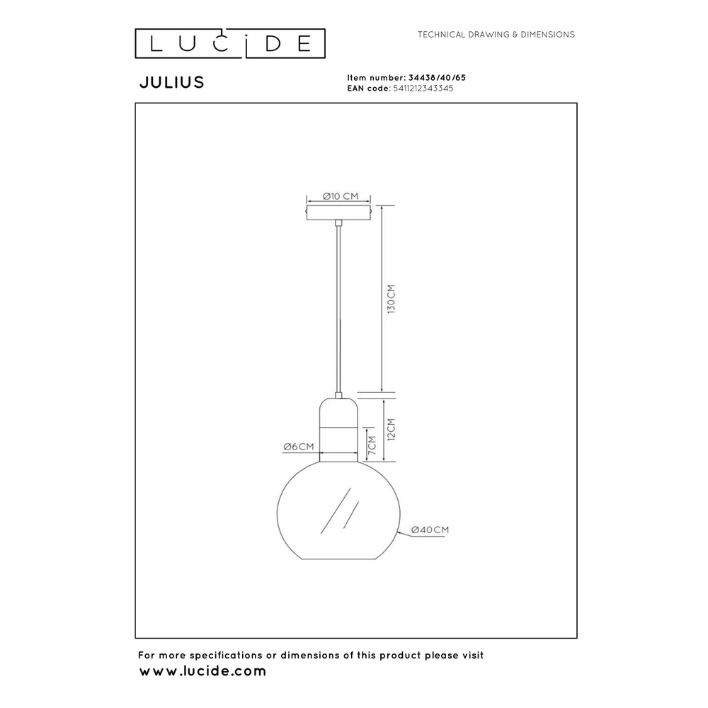 Pendant lamp Julius Ø 40cm smoke glass Lucide 5411212343345