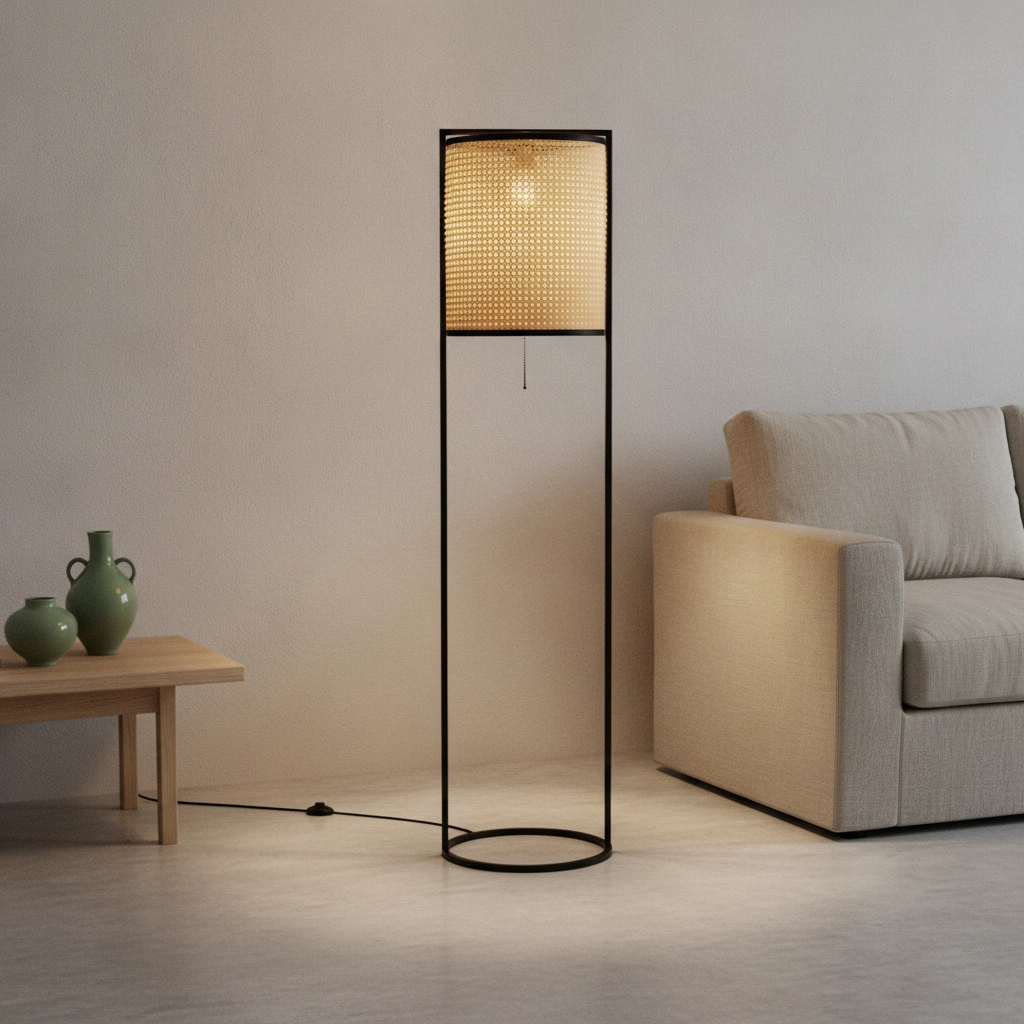 Floor lamp Erto black and rattan