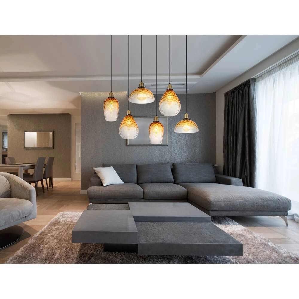 6-light pendant lamp Salvy Amber Glass Honeycomb Globo 9007371445608