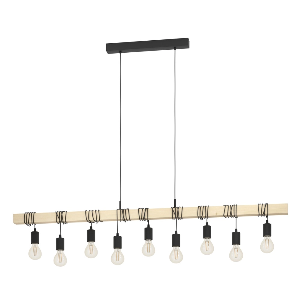 Dining table pendant lamp Townshend 9x E27 - wood