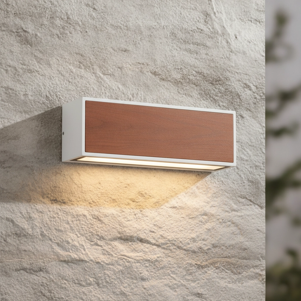 Solar wall lamp Brown white with wood