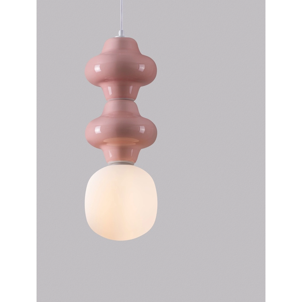 Pendant lamp Clio M pink ceramic with white glass