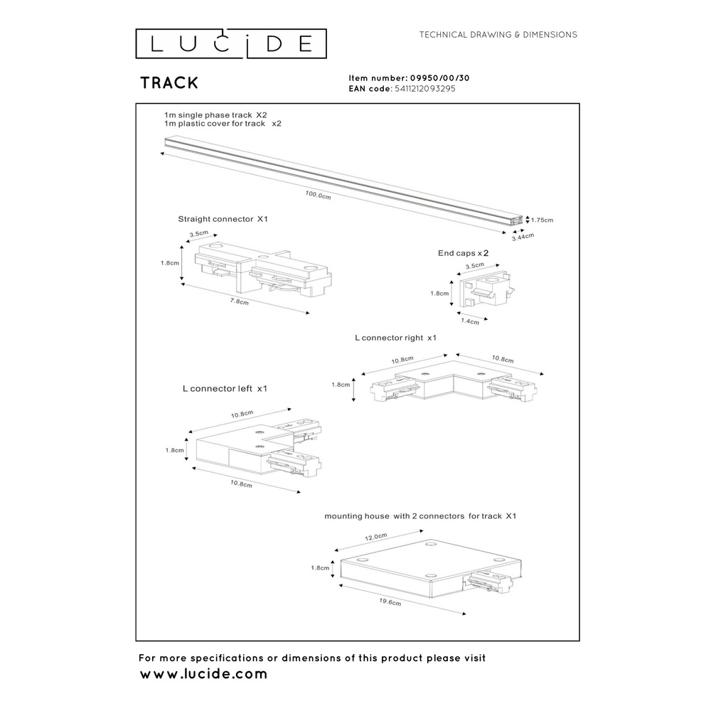 Track lighting starter set Track 1-phase black Lucide 5411212093295
