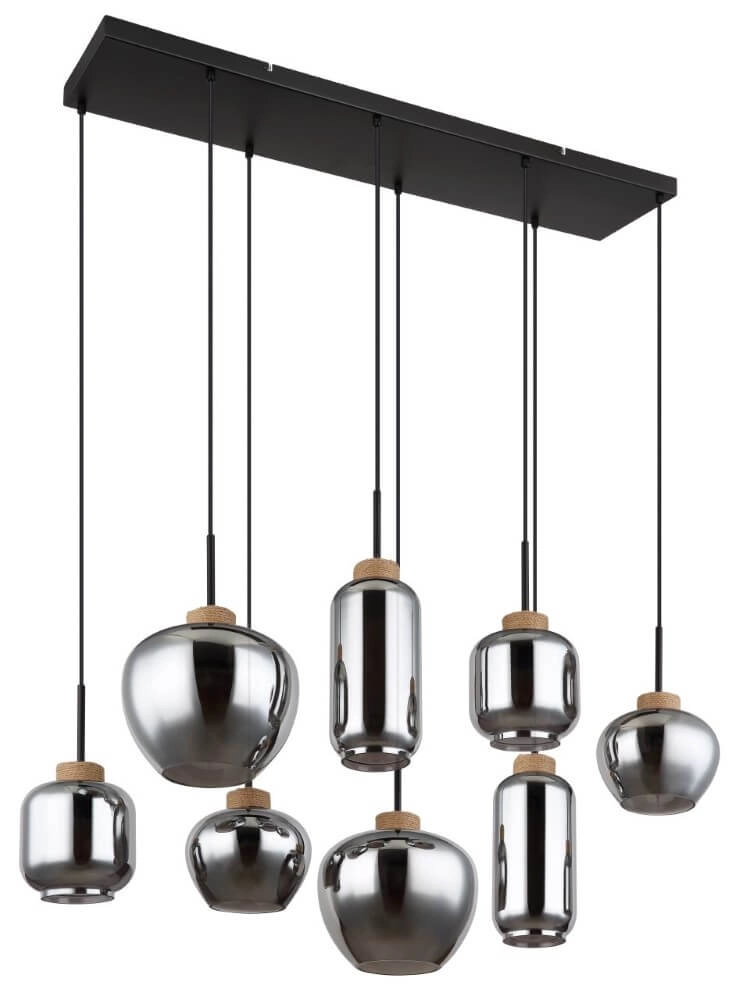 8-light pendant lamp Matt black with wood Globo 9007371444519