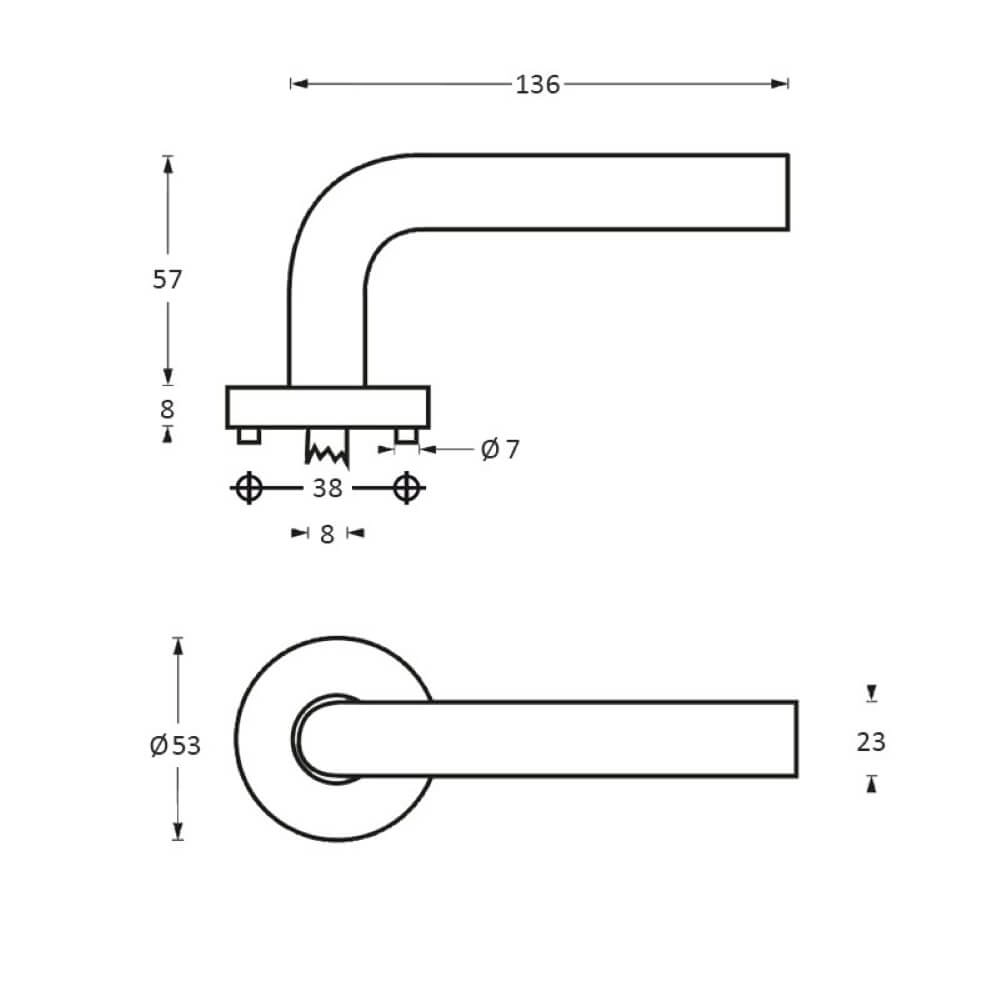 Door handle Blok with lug 7mm stainless steel Intersteel 8714186130155