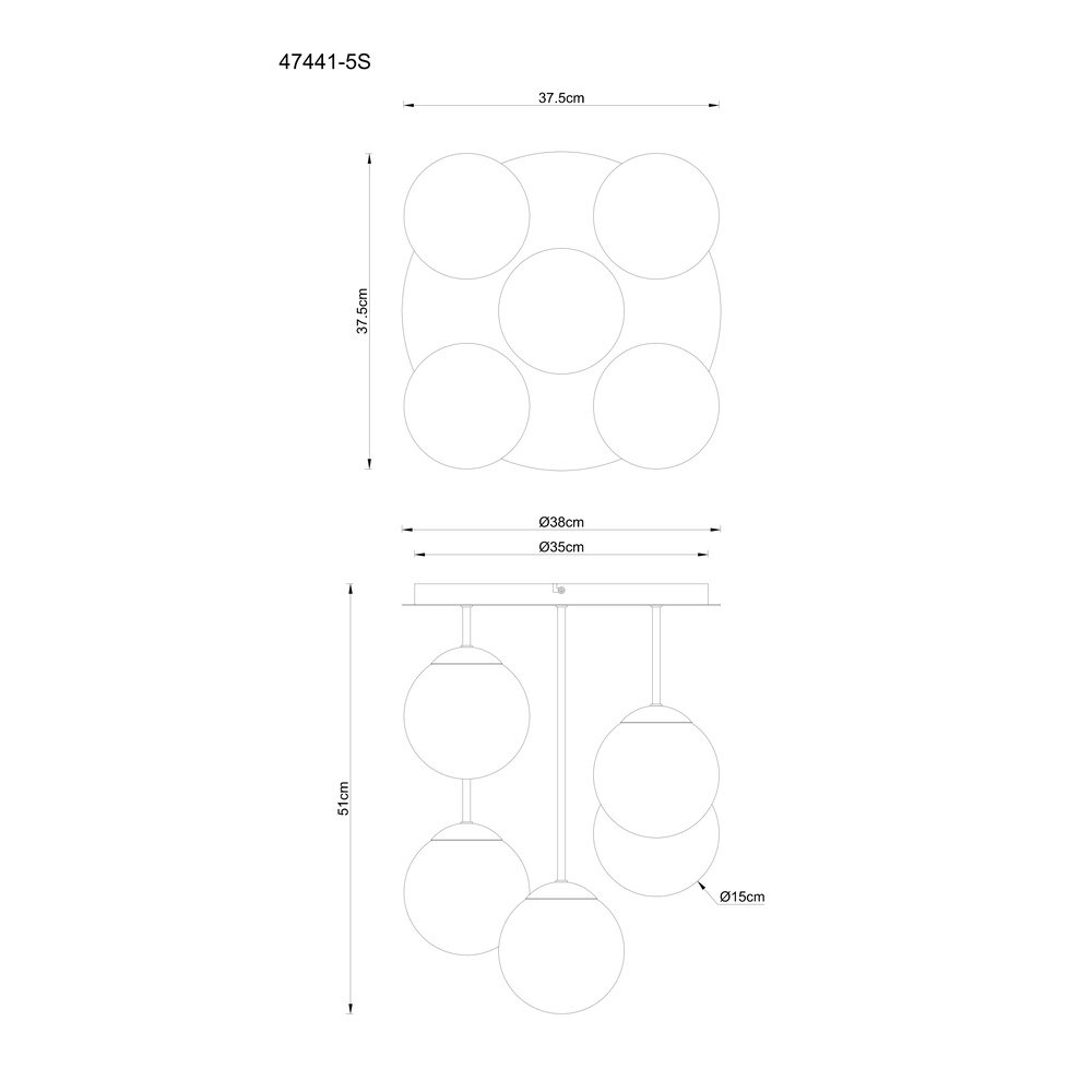 5-light ceiling lamp Harmon Black Globo 9007371592531