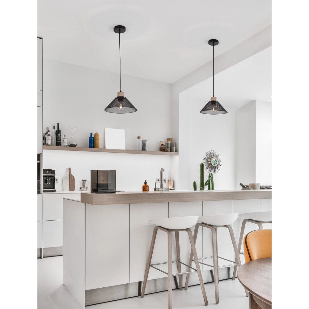 Design pendant lamp Ian black with wood Lyora 5212017436245