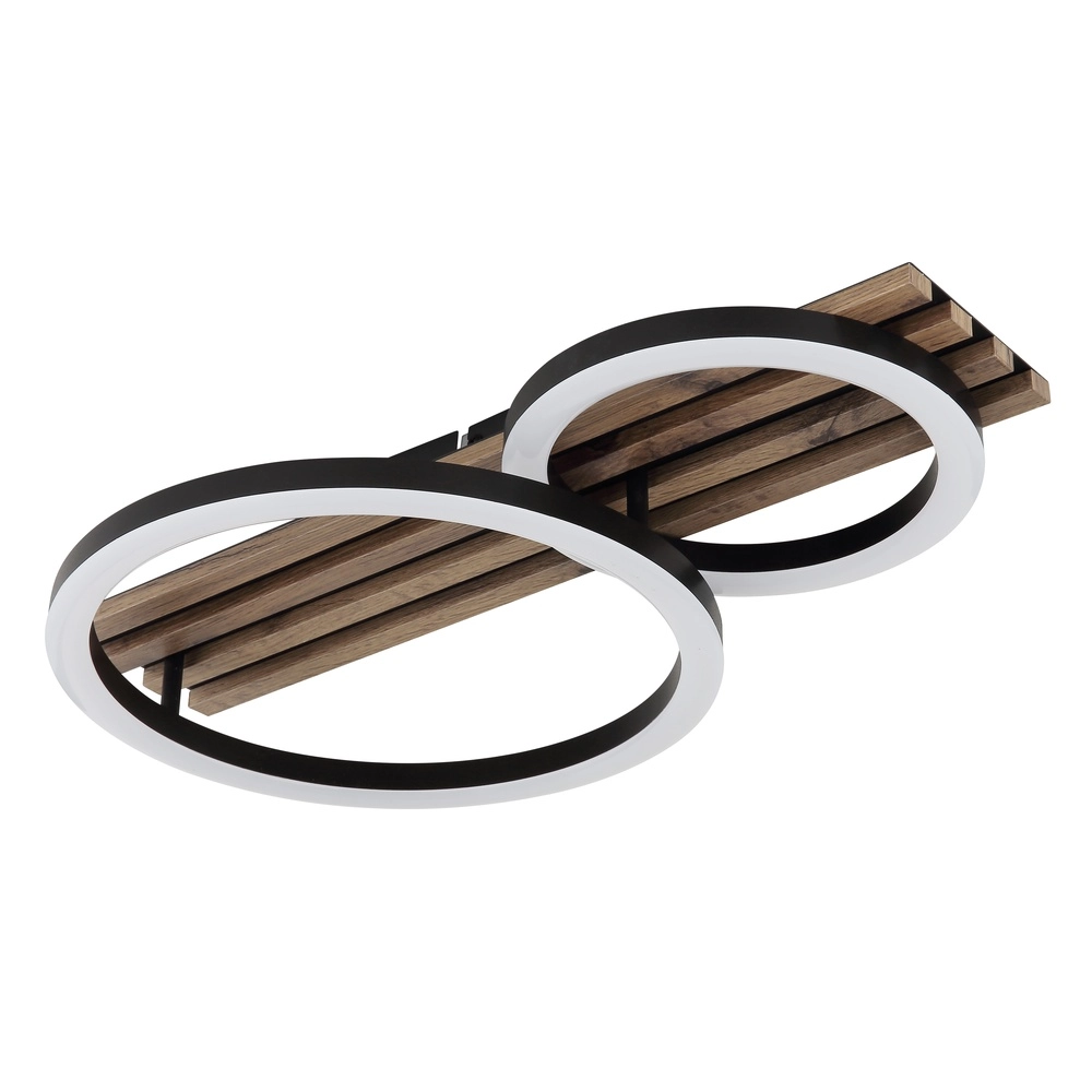 Ceiling lamp Tisha 2 rings black with wood Globo 9007371525577