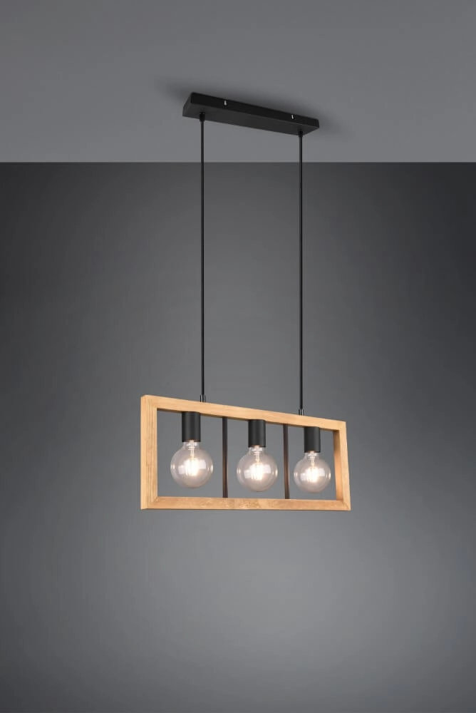 Hanging lamp Agra 3-light wood with black Trio 4017807502855