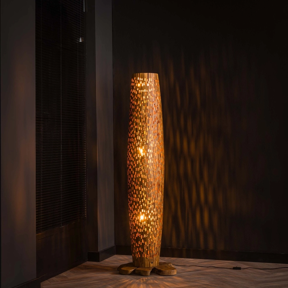 Wooden floor lamp Bars teak - 145cm - Ø 40cm