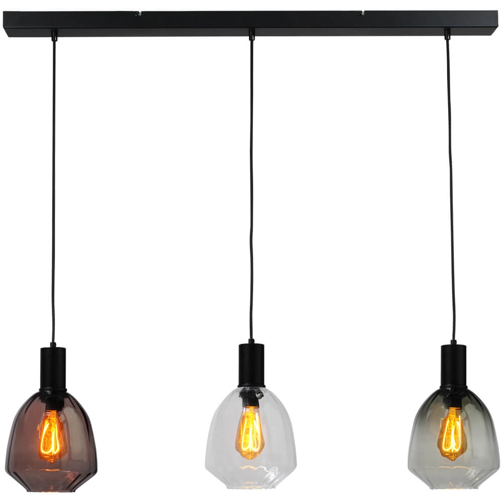 3-light hanging lamp - black - Porto with Nicolette glasses