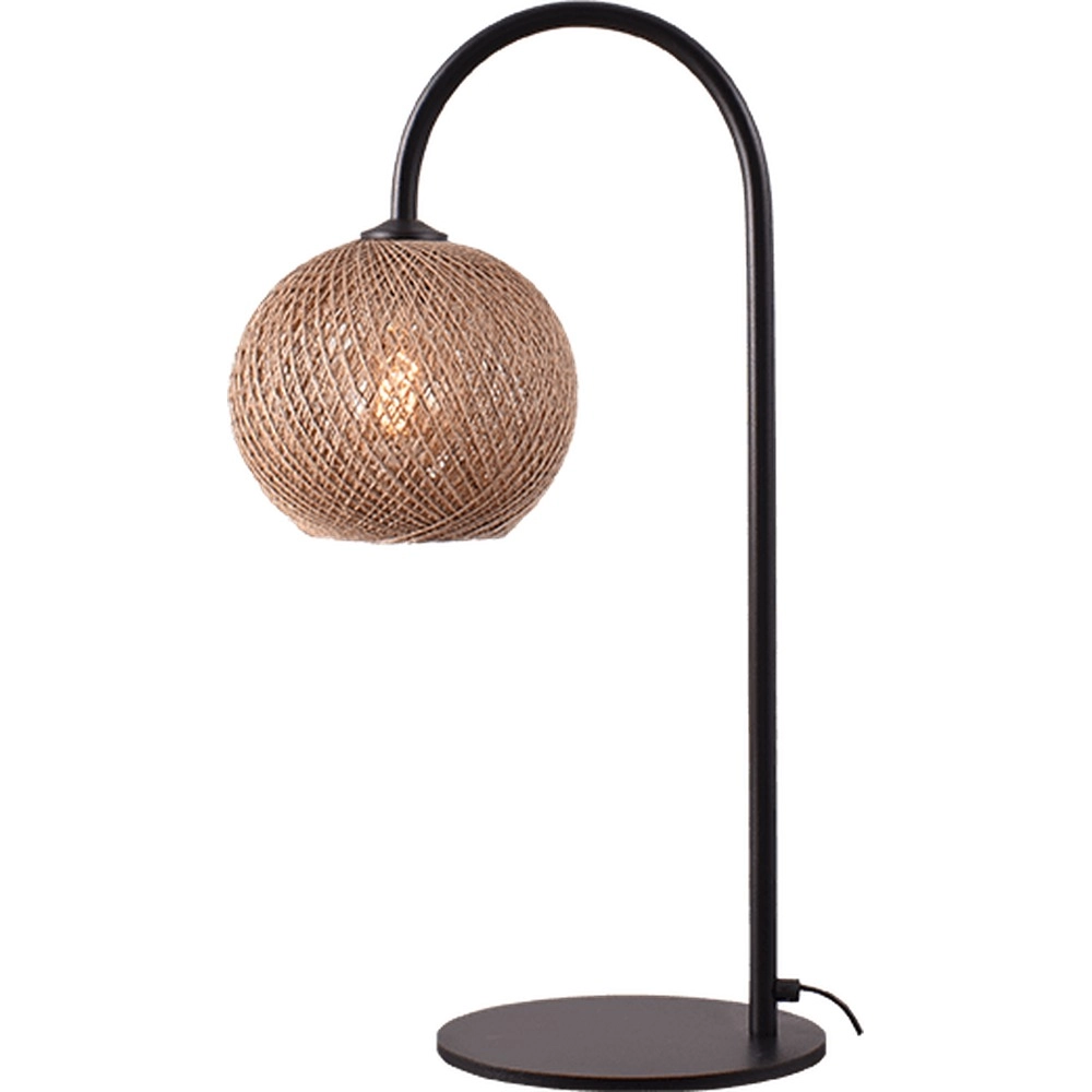 Table lamp arch Corda black with rattan Ø 20cm