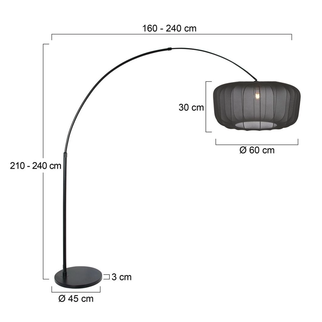 Black arc lamp Vela Lino with black shade Ø60cm Steinhauer 8712746183597