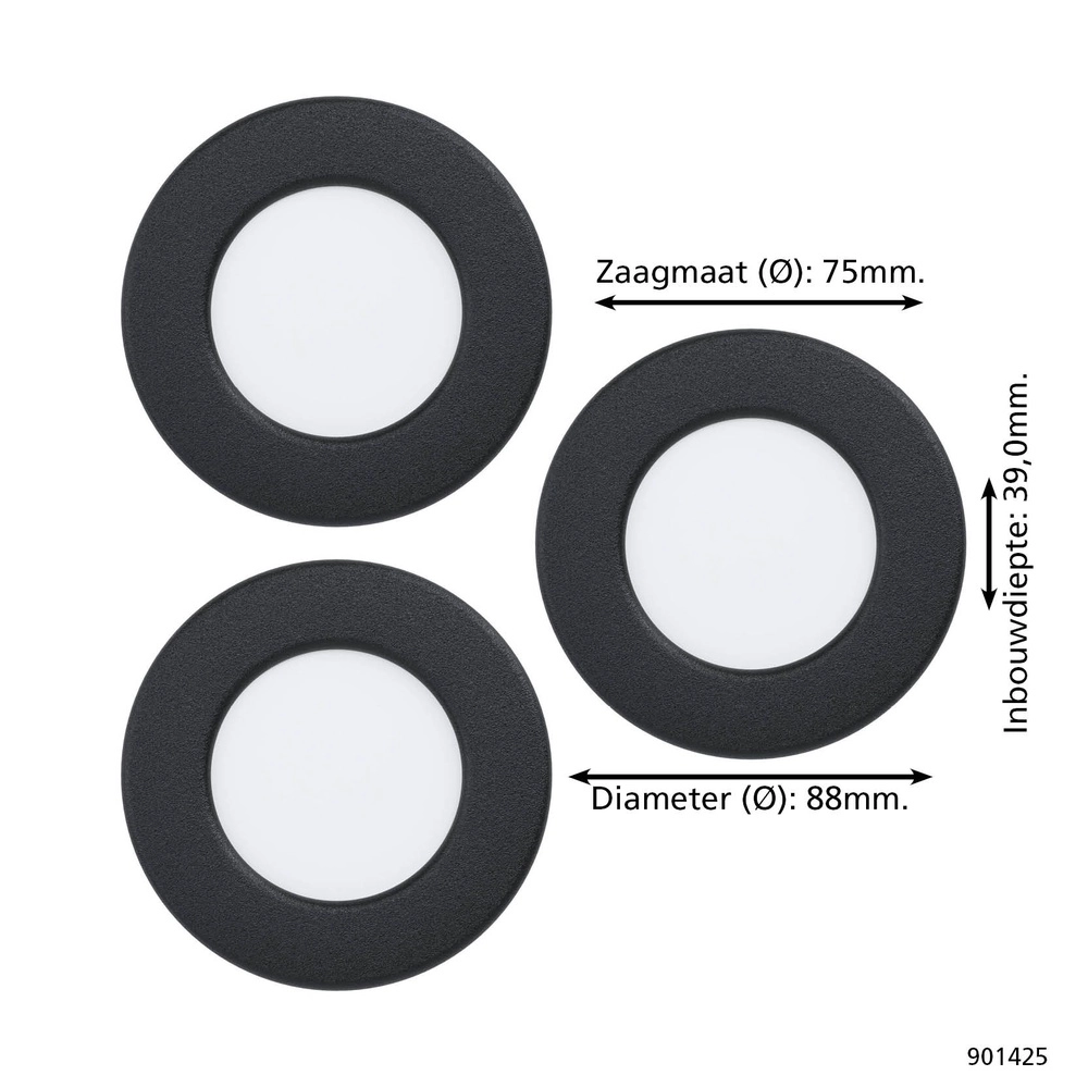 IP44 recessed spotlight Fueva 6-Z Zigbee - black - Ø 8.8cm Eglo 9008606330966