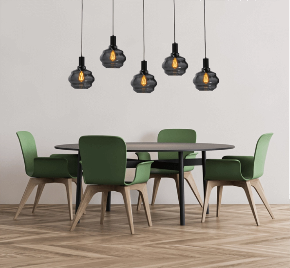 5-light hanging lamp - black - Porto with Ball smoke glasses - Ø 24cm Masterlight 8718121270159