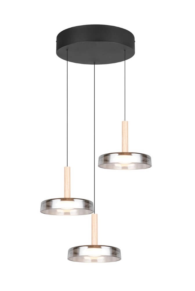 3-light LED pendant light Celeste smoke glass
