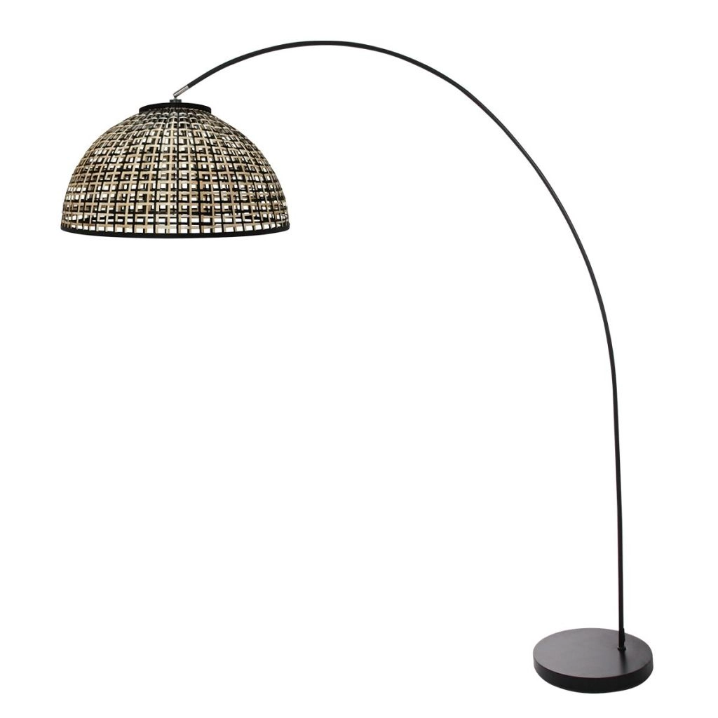 Black arc lamp Solva with bamboo shade Ø60cm Steinhauer 8712746182613