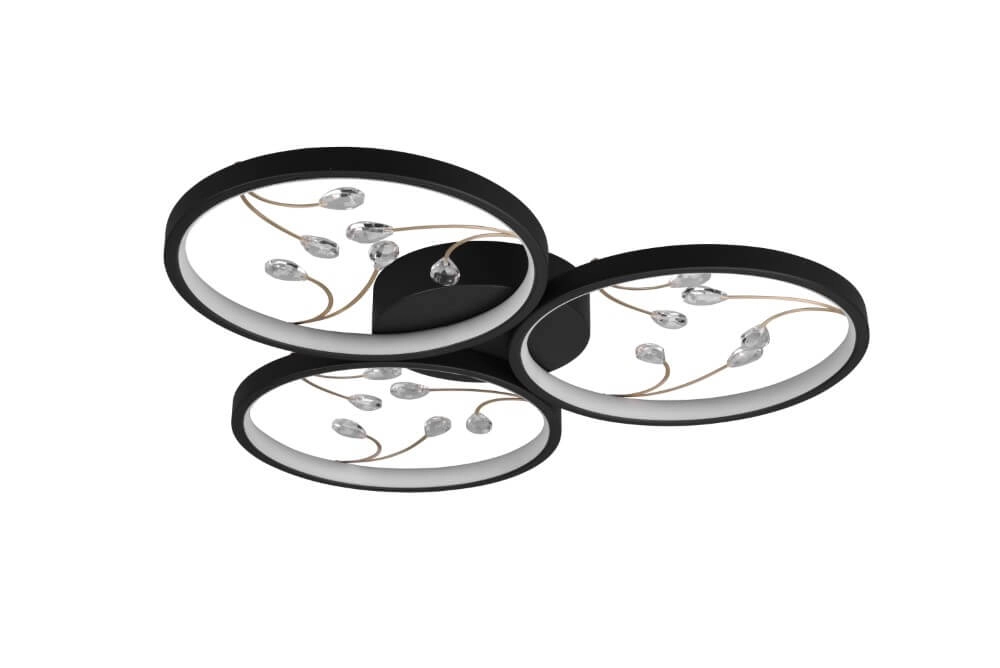 Black LED ceiling light Groovy 3-light