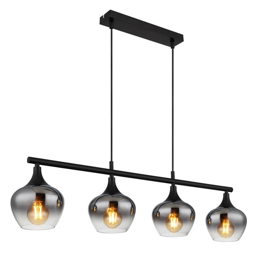 4-light pendant lamp Maxy black with smoke glass
