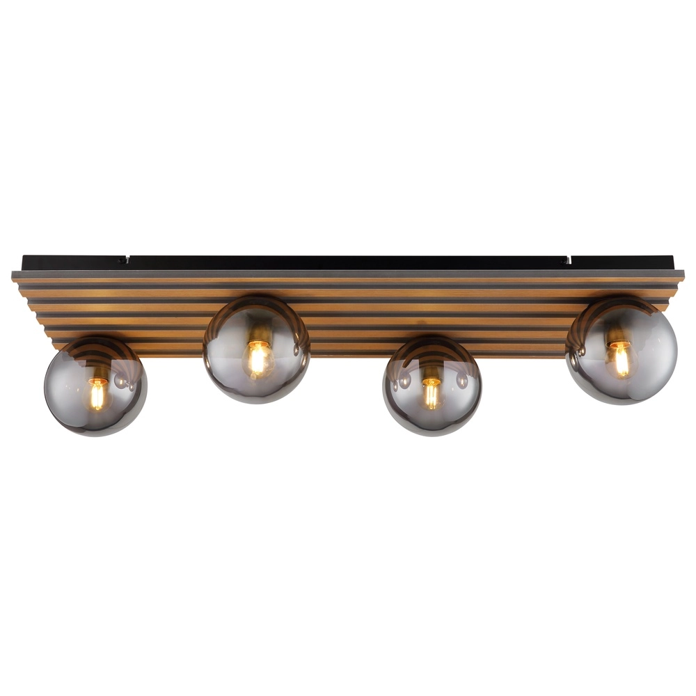 Ceiling lamp Parsons 4-light black with wood Globo 9007371583003