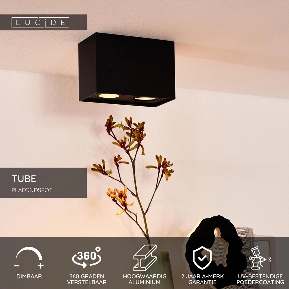 Surface-mounted ceiling spot Tube Rectangle Black Lucide 5411212221292