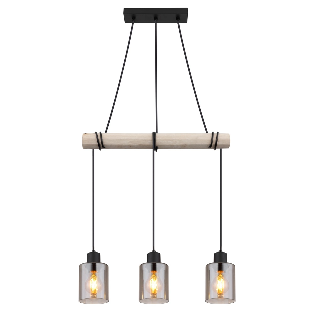 3-light pendant lamp Hadera black with smoke glass Globo 9007371438419