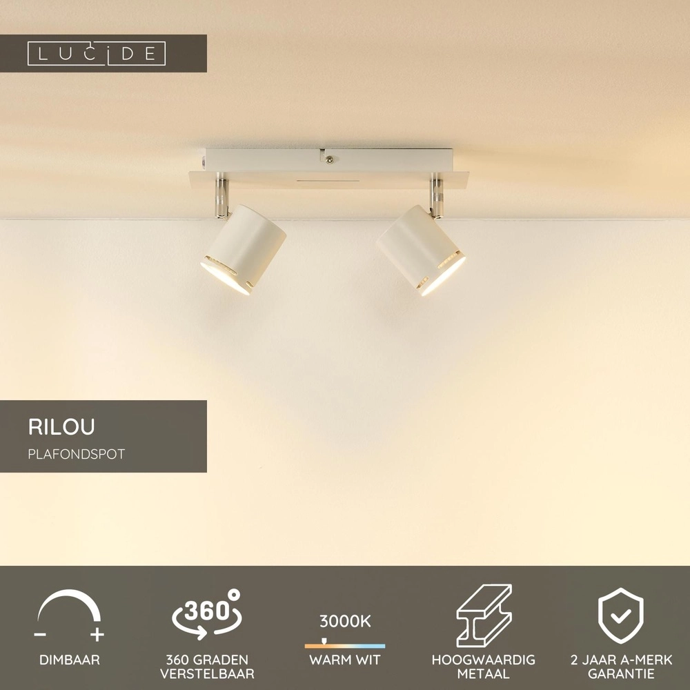 Ceiling spotlight Rilou 2-light dimmable white Lucide 5411212261977