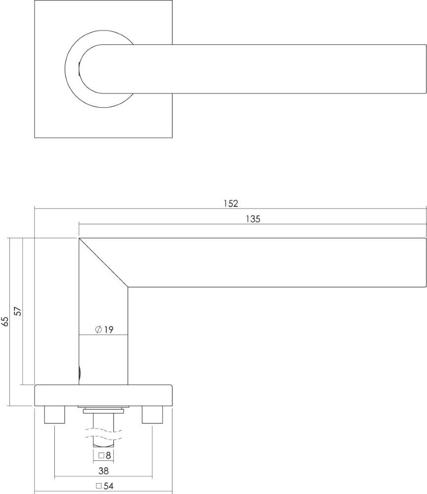 Tight door handle Hoek 90 square rosette stainless steel Intersteel 8714186127728