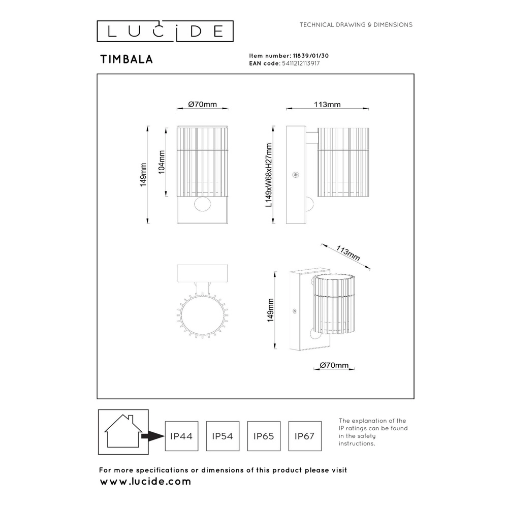 Black wall lamp Timbala only with sensor Lucide 5411212113917