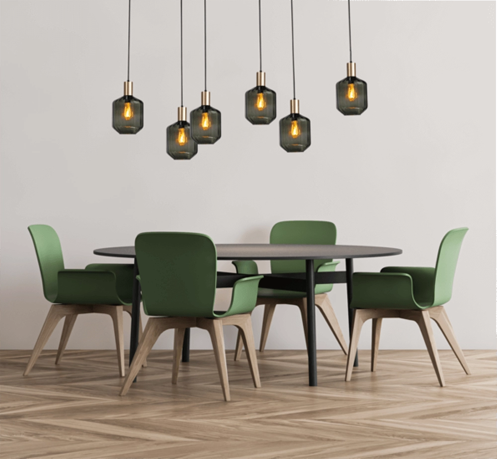 6-light hanging lamp - gold - Porto with Jagger green lenses Masterlight 8718121270562