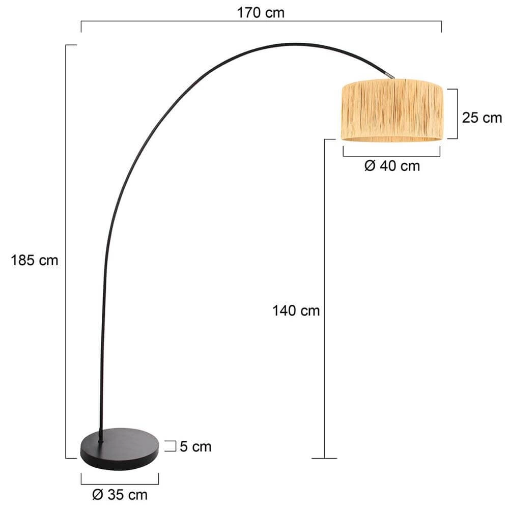 Arc lamp Solva black with straw shade Steinhauer 8712746172393