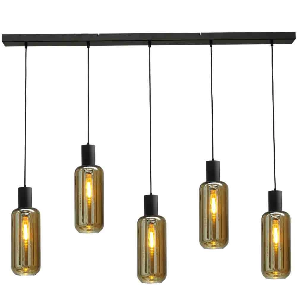 Black dining room hanging lamp Bounty 5-light cylindrical glass