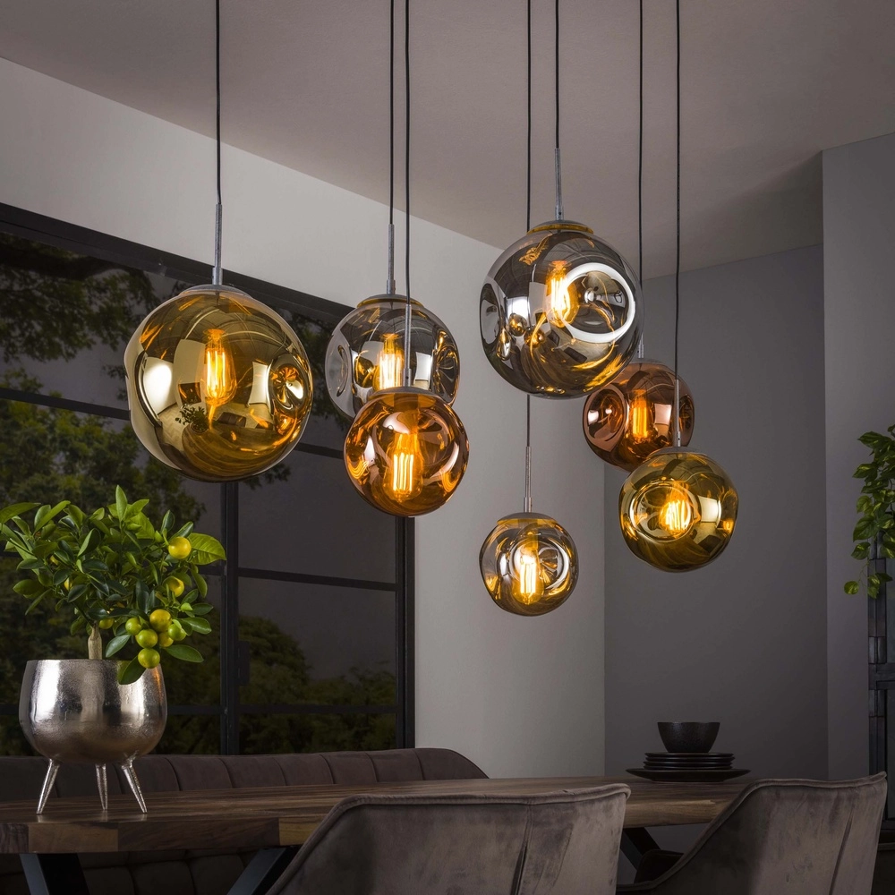 7-light pendant lamp Stellar colored spheres