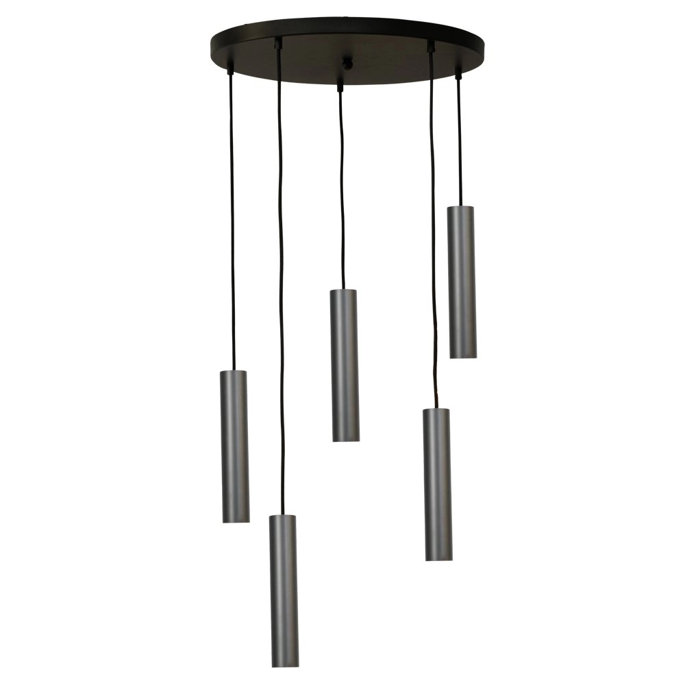 Black hanging lamp Run 5-light gunmetal cylinders