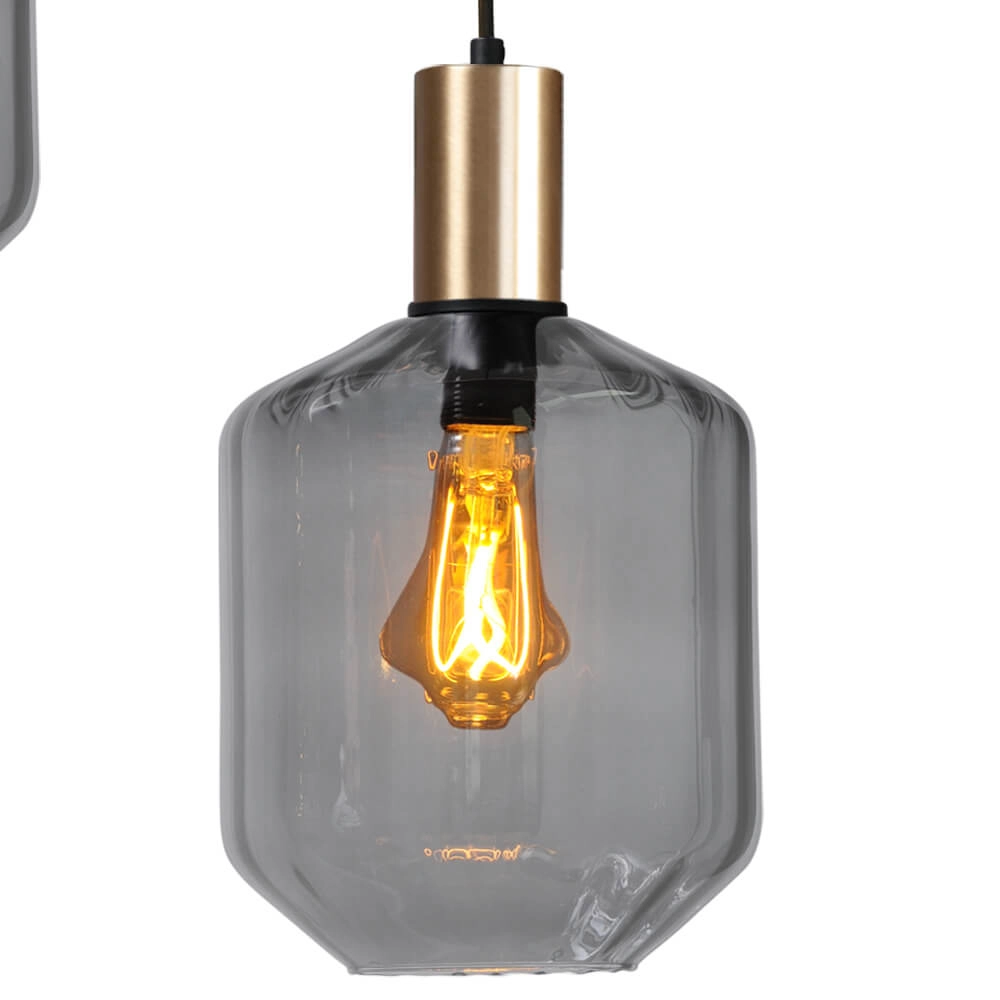 3-light loft hanging lamp - gold - Porto with Jagger smoke glasses Masterlight 8718121270876
