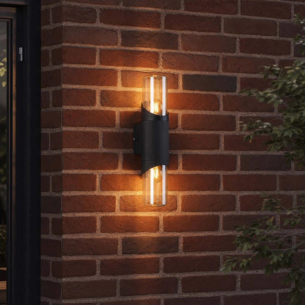 Design wall lamp Broadway Black with Amber Glass Double Searchlight 5,05342E+12