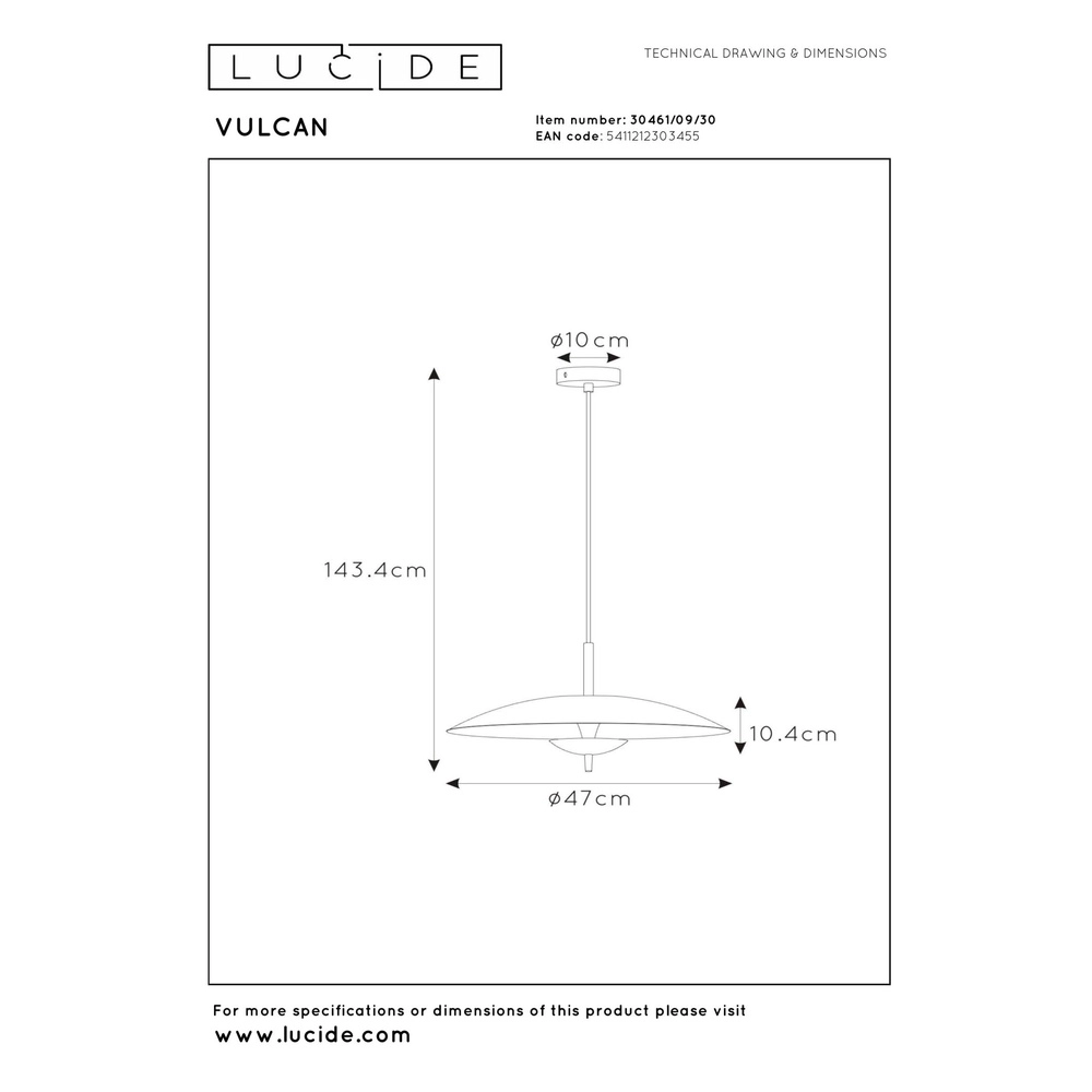 Design pendant lamp Vulcan gold with black Lucide 5411212303455