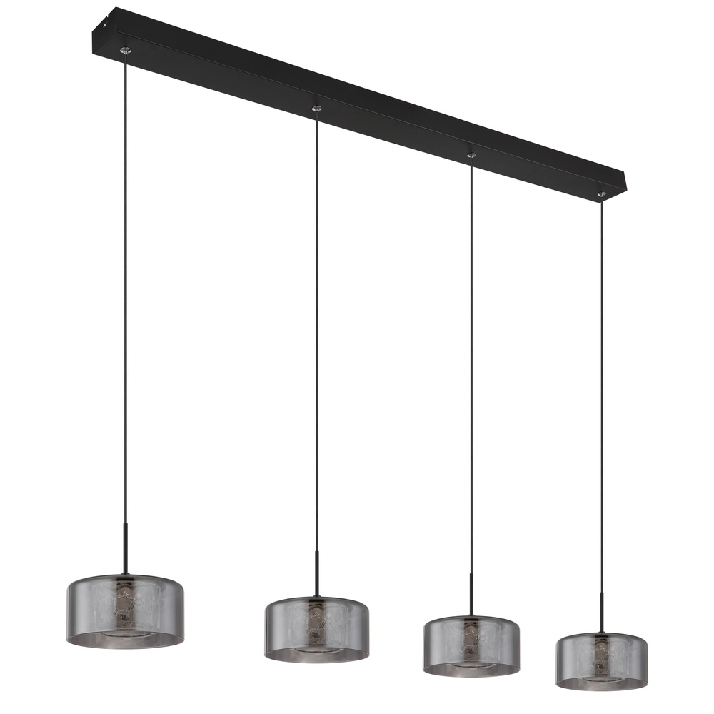 Design pendant lamp Fogsy 4-light black with smoke glass Globo 9007371459377